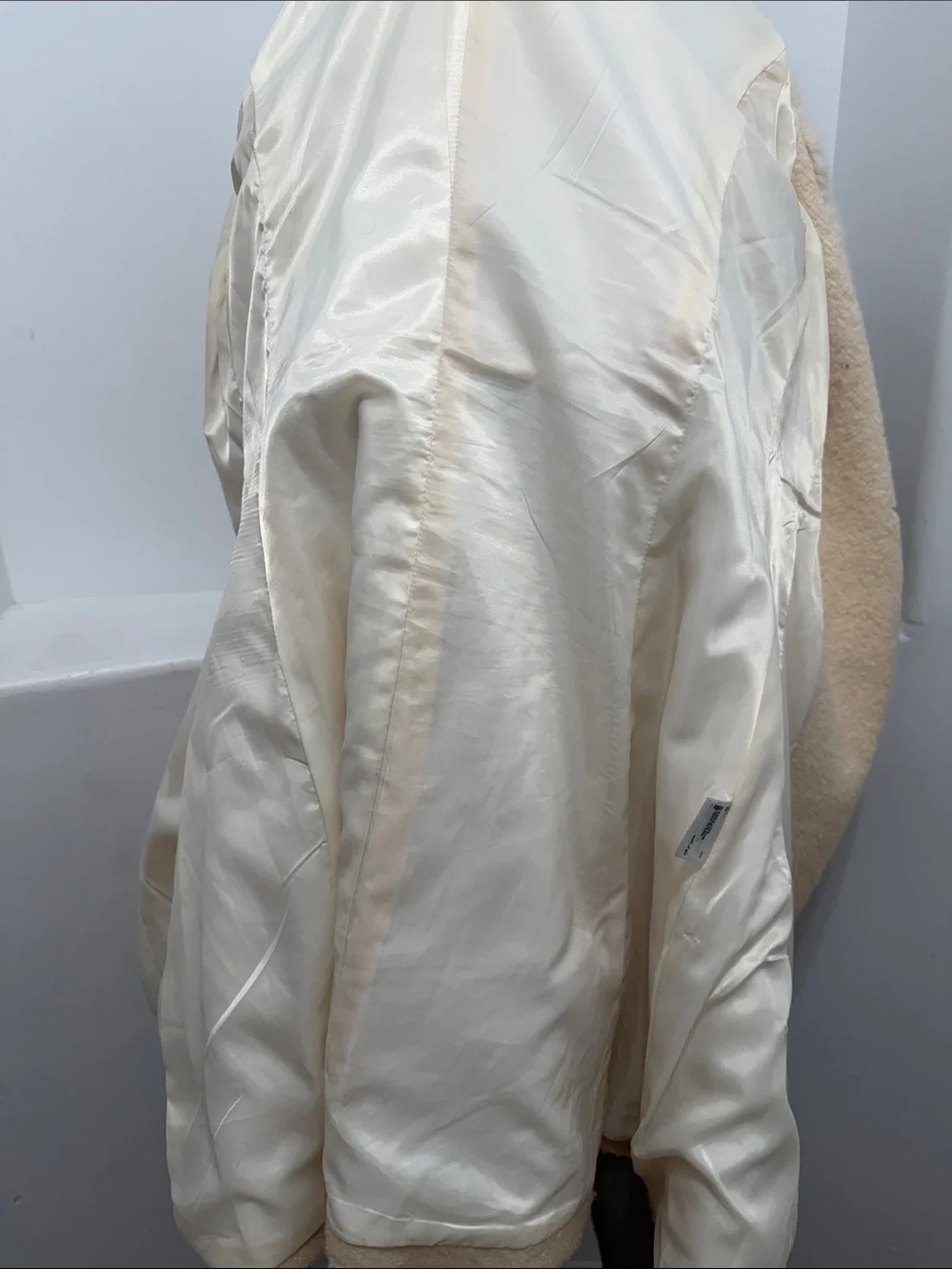 INC International Concepts S Ivory Wool Blend Faux Fur Collar Zip Coat